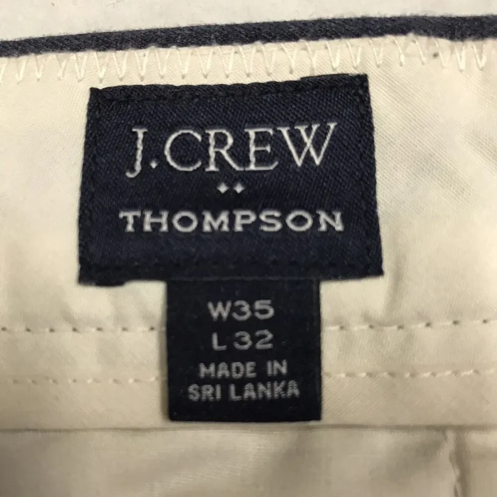 J CREW Thompson Pants Men 35x32 (36x29 actual) Navy Tapered Leg Chino Cotton